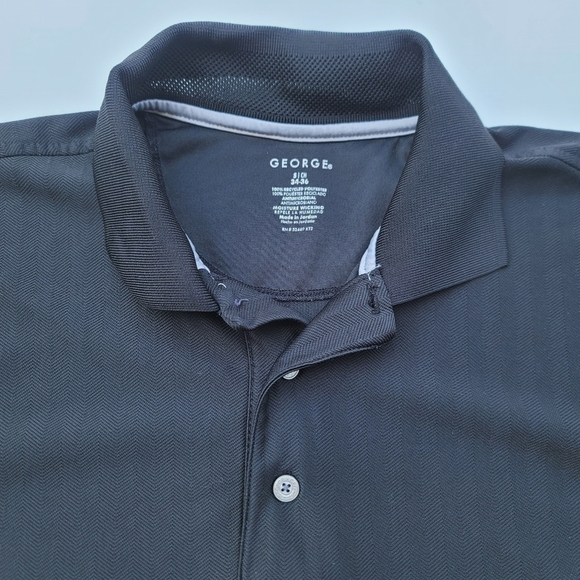 George Men’s Polo Shirt Black 3-Button Collar Short Sleeve Knit Size S (34-36) - Picture 6 of 7